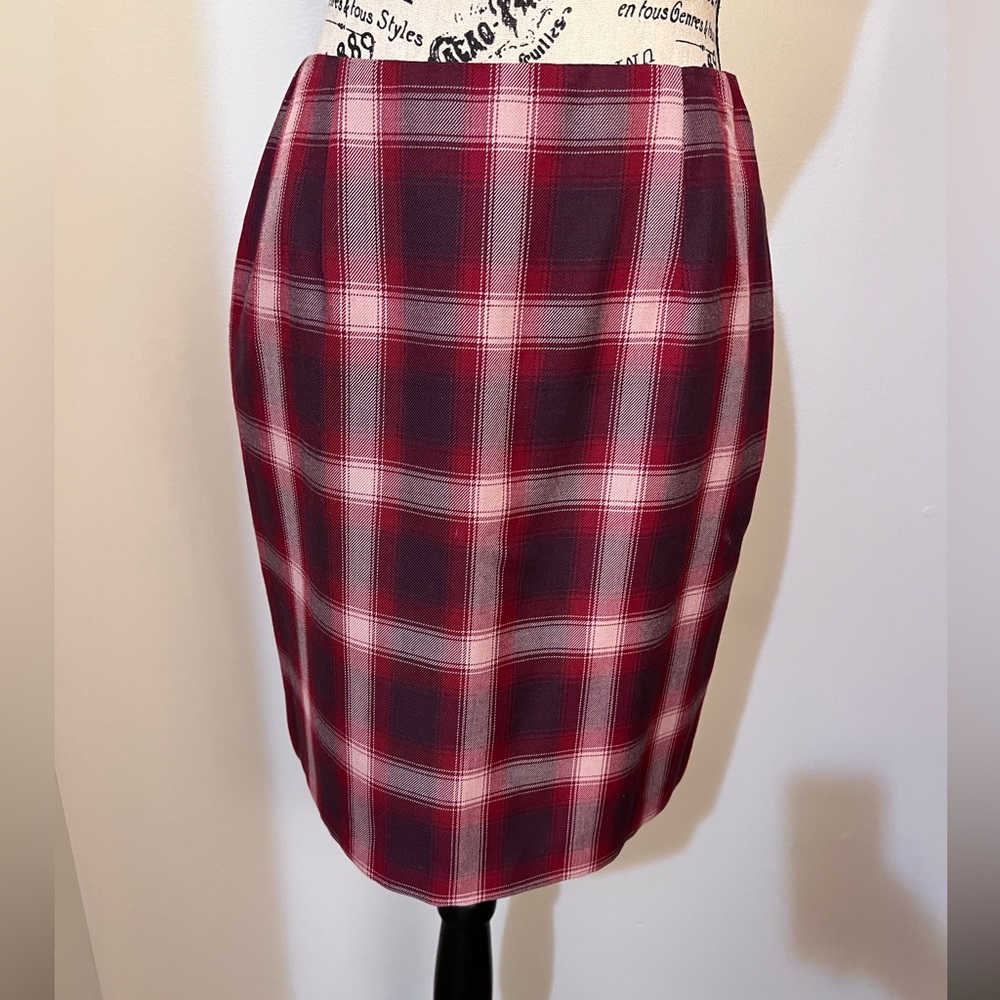 Vintage B. Moss Tailor Red & Burgundy Plaid Pencil Skirt - Size 2
